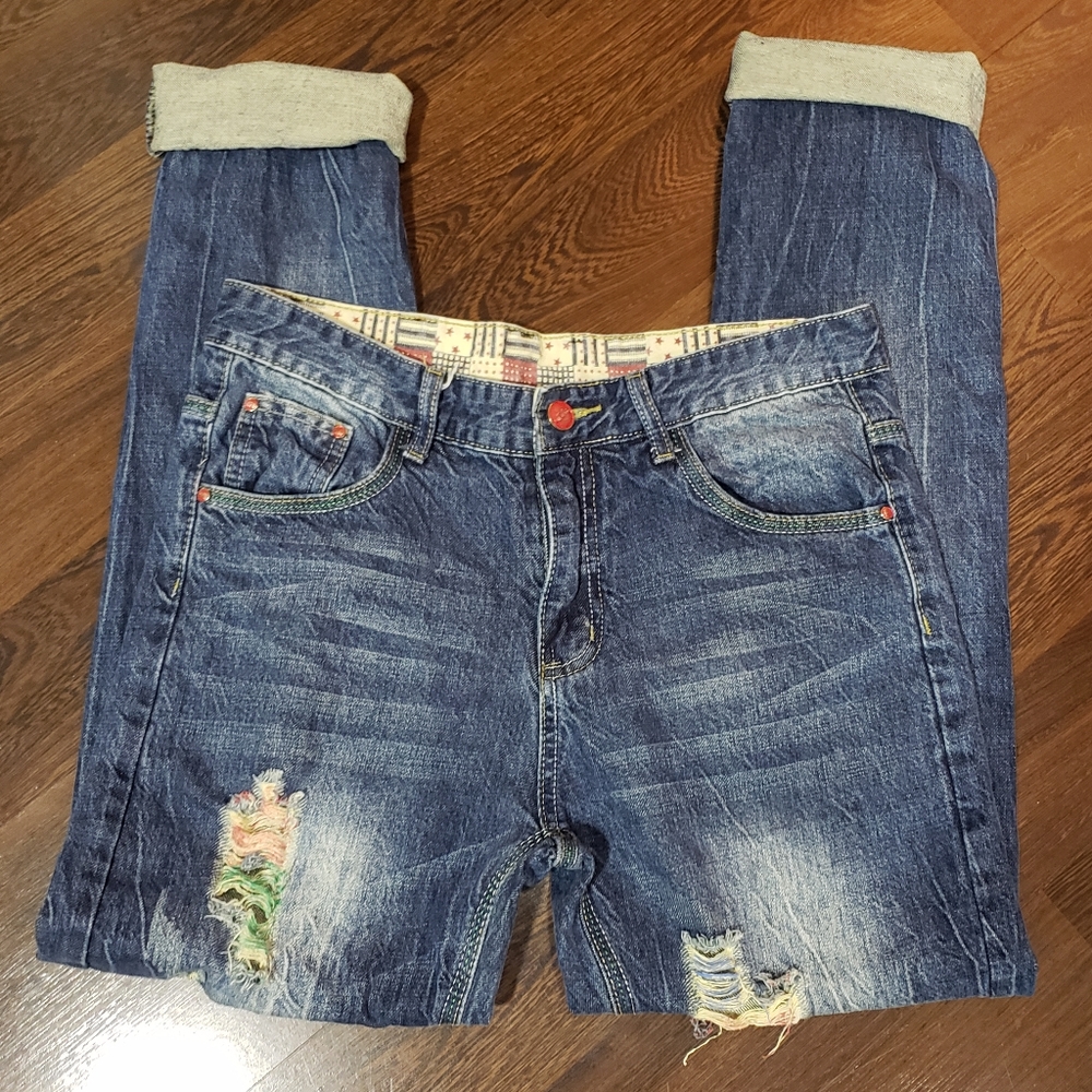 Unique Slim Fit Jeans | Destroyed Graffiti | Colorful | Size 31